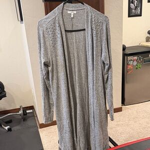 Maurices Gray Open-Front Long Cardigan with Stud Detail